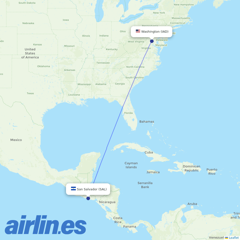 Aerolineas MAS from Washington Dulles International destination map