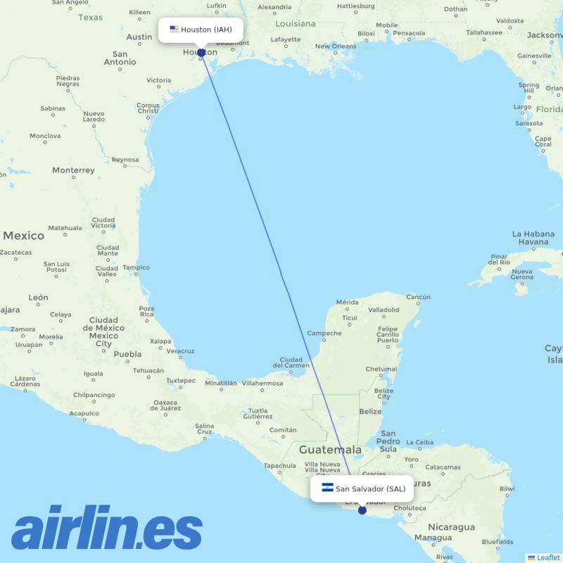 Aerolineas MAS from George Bush Intcntl Houston destination map