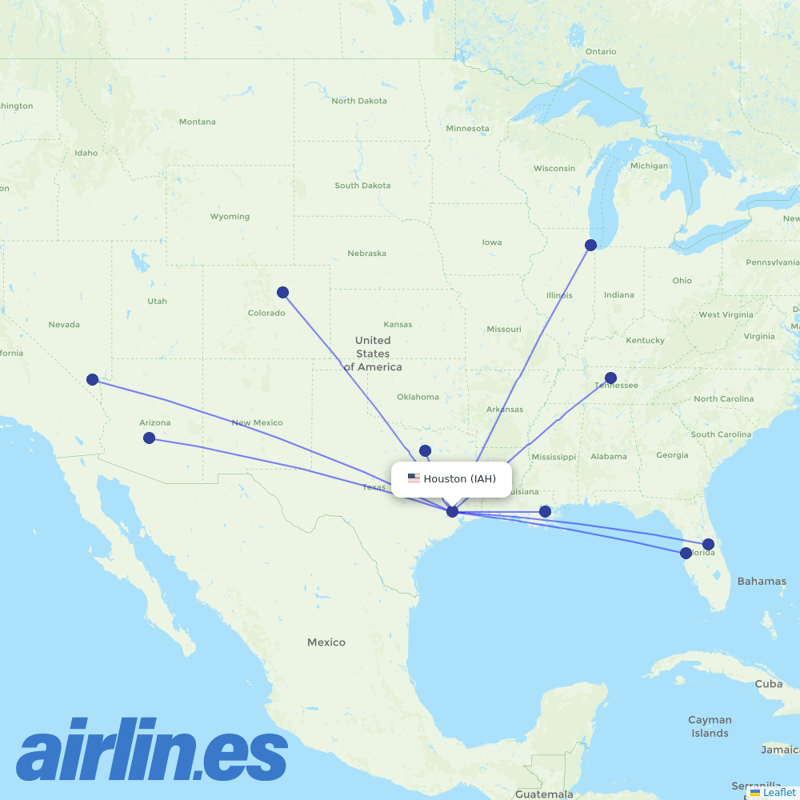Southwest Airlines from George Bush Intcntl Houston destination map