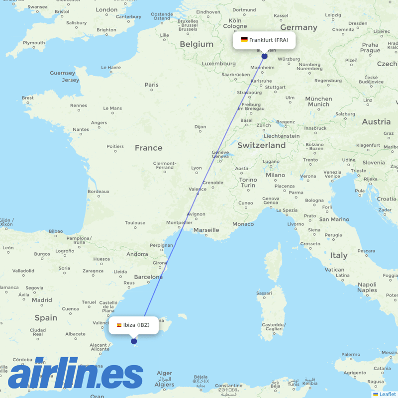 Airbus Transport International from Ibiza Airport destination map