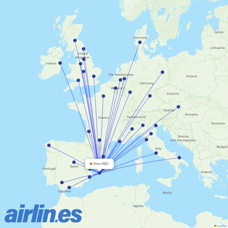 Ryanair from Ibiza Airport destination map