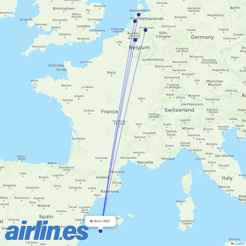 Transavia from Ibiza Airport destination map