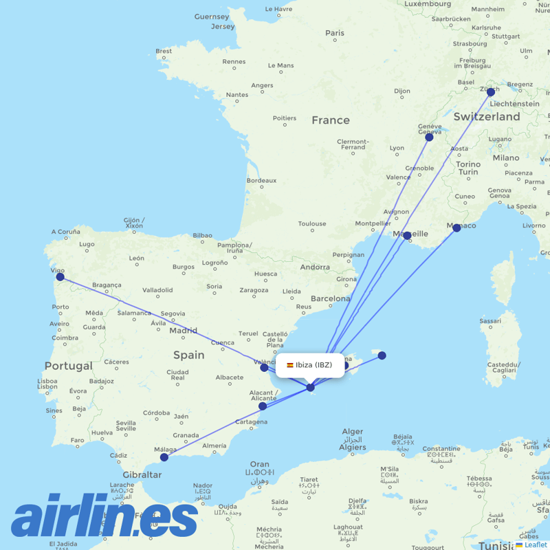 Iberia from Ibiza Airport destination map