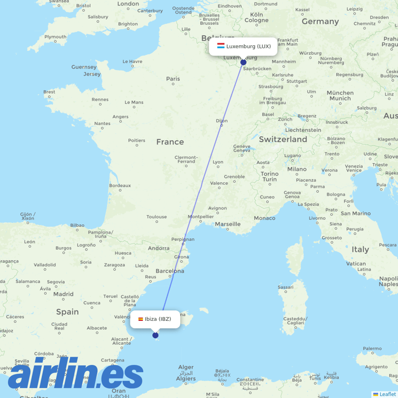 Luxair from Ibiza Airport destination map