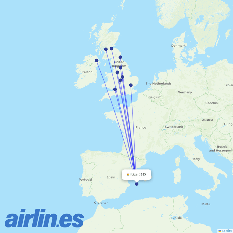 Jet2 from Ibiza Airport destination map