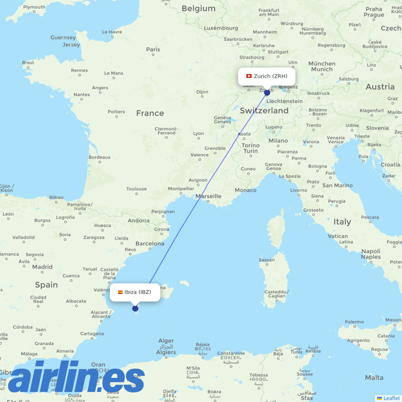 Edelweiss Air from Ibiza Airport destination map