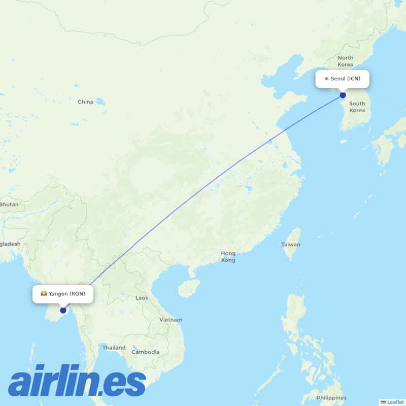 Myanmar Airways International from Incheon Intl destination map