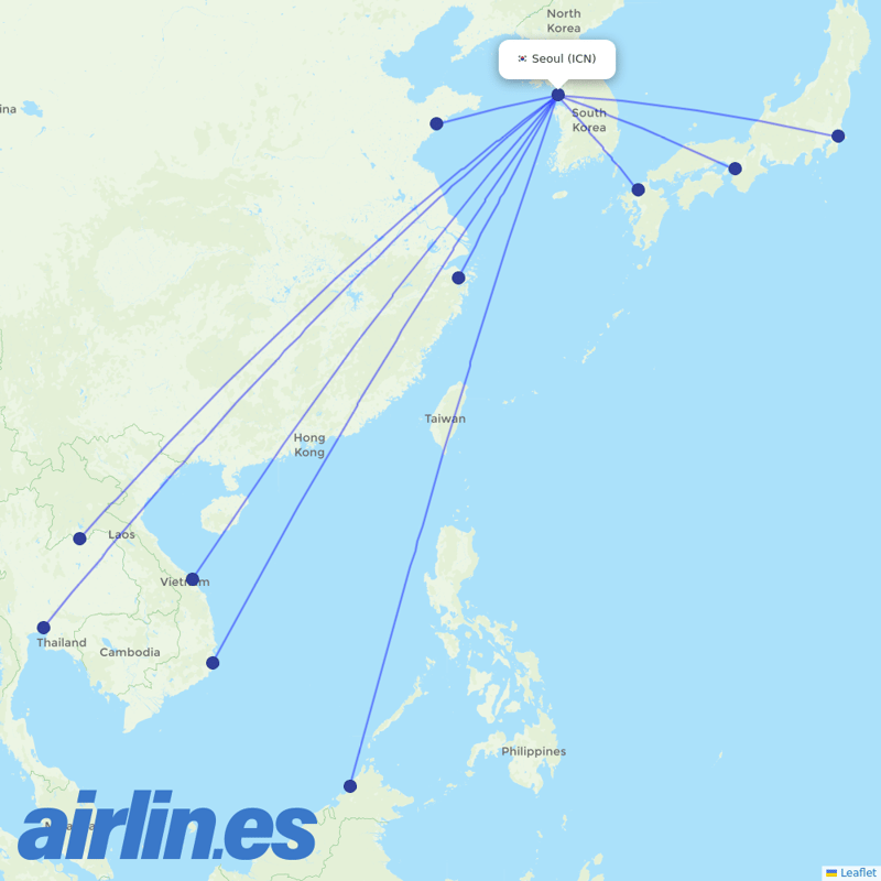 Air Busan from Incheon Intl destination map
