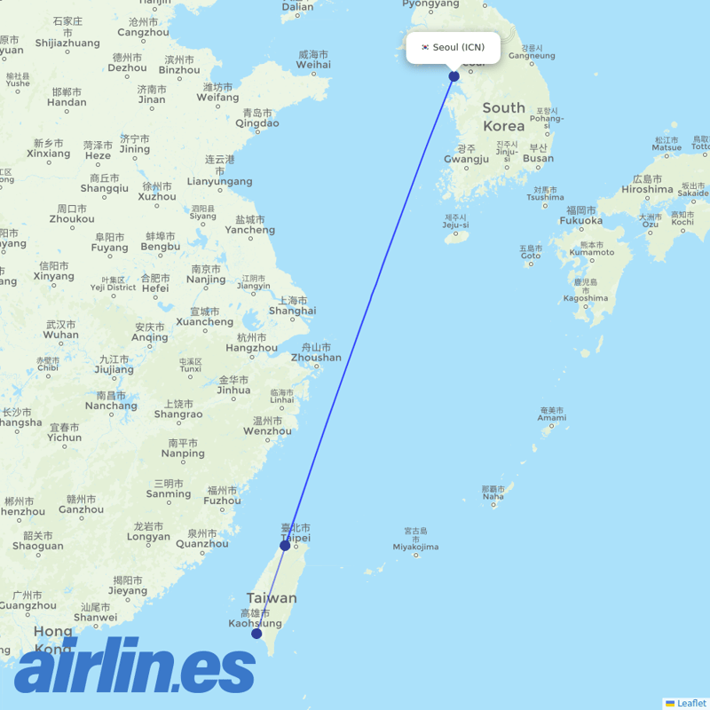 China Airlines from Incheon Intl destination map