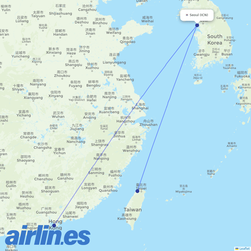 Cathay Pacific from Incheon Intl destination map