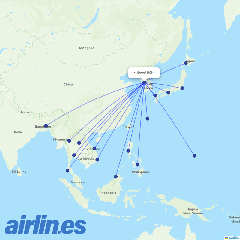 Jin Air from Incheon Intl destination map