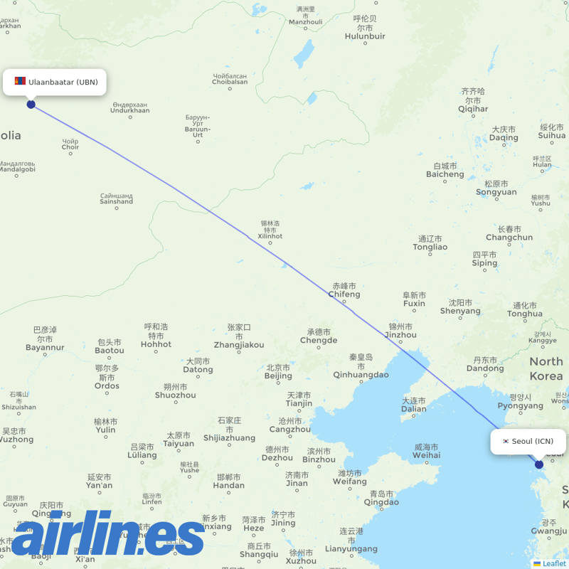 Aero Mongolia from Incheon Intl destination map