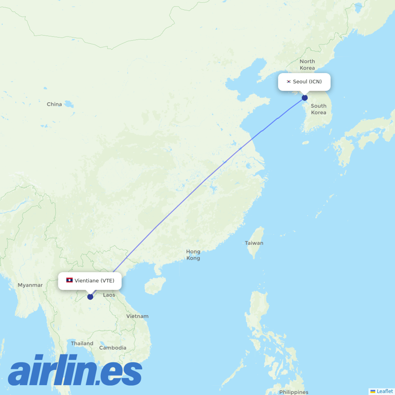 Lao Airlines from Incheon Intl destination map