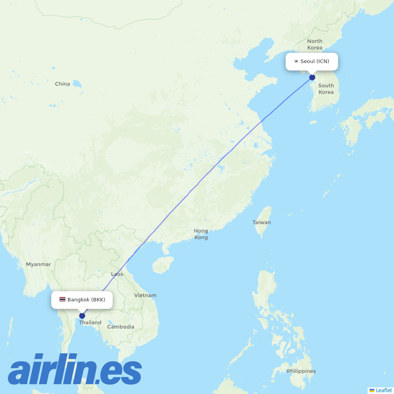 Thai Airways International from Incheon Intl destination map