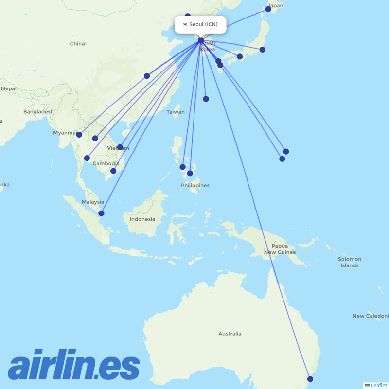 T´Way Air from Incheon Intl destination map
