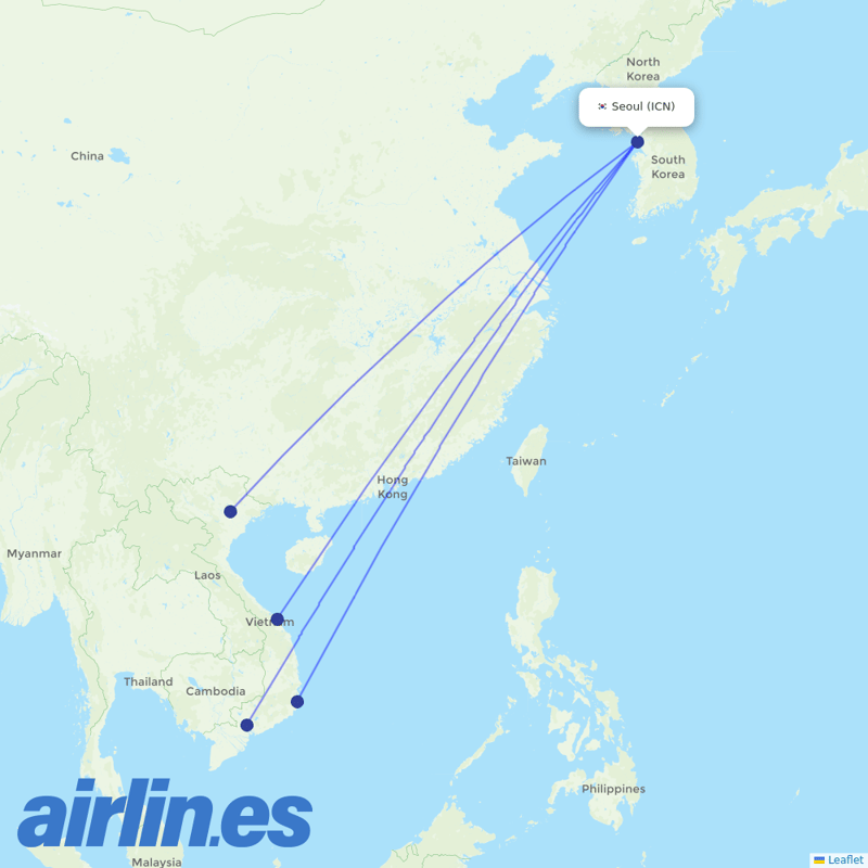 Vietnam Airlines from Incheon Intl destination map