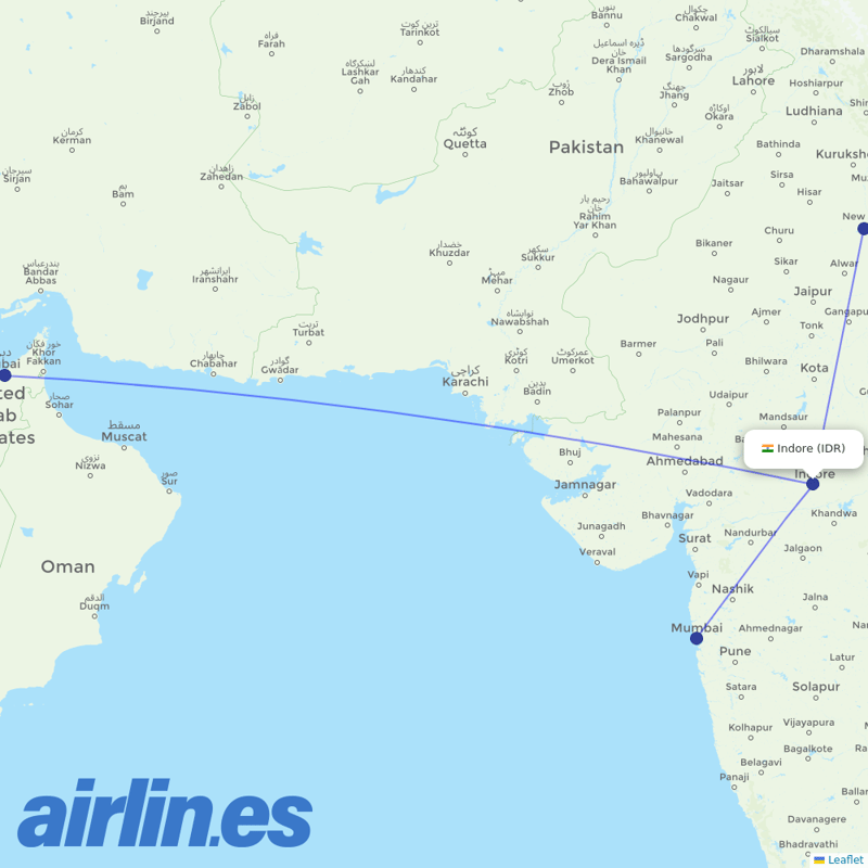 Air India from Devi Ahilyabai Holkar destination map
