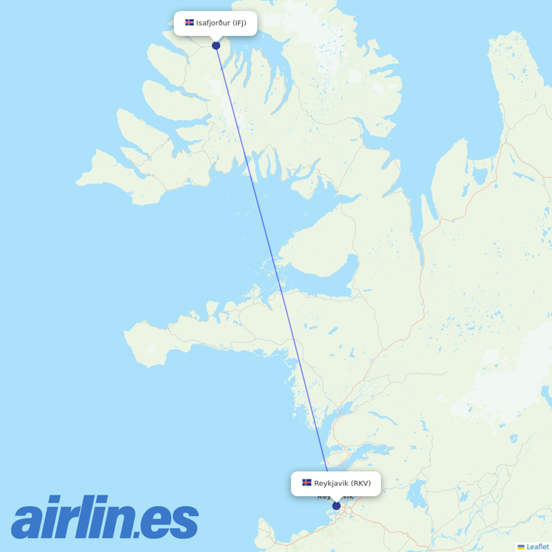 Icelandair from Isafjordur destination map