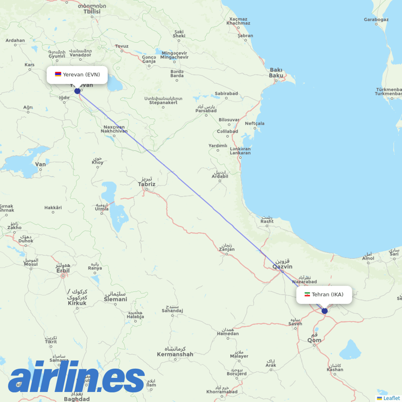 Armenia Airways from Imam Khomeini destination map