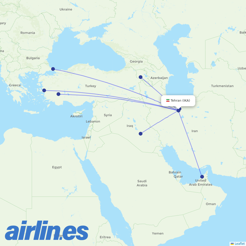 Iran Airtour from Imam Khomeini destination map