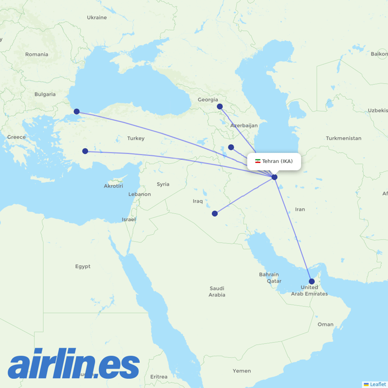 Qeshm Air from Imam Khomeini destination map