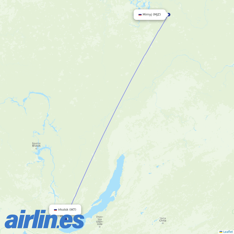 Alrosa Air from Irkutsk destination map