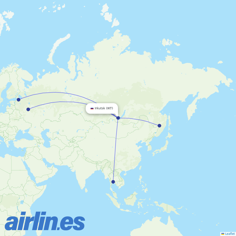 Aeroflot from Irkutsk destination map