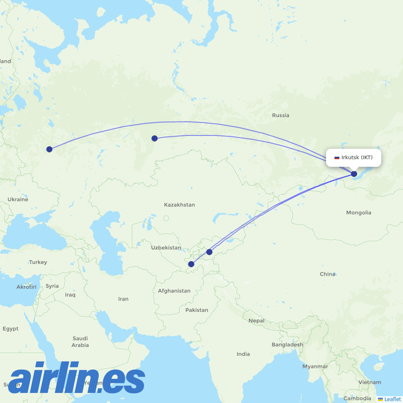 Ural Airlines from Irkutsk destination map