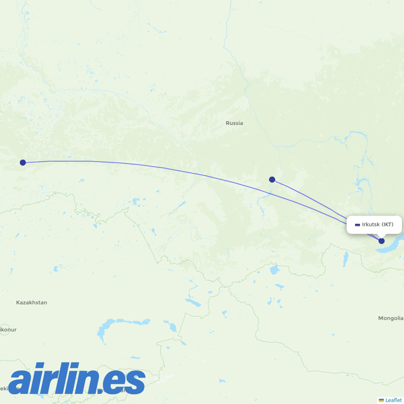 UTair from Irkutsk destination map