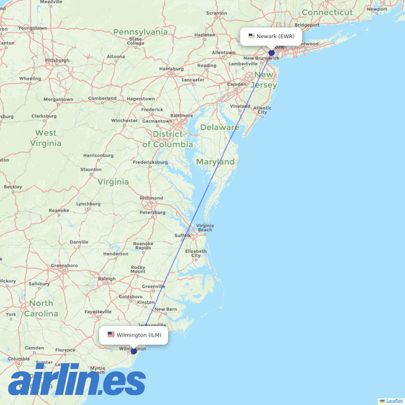 United Airlines from Wilmington International destination map