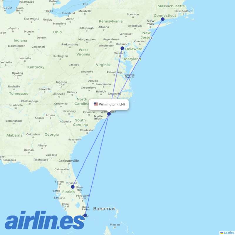 Xtra Airways from Wilmington International destination map