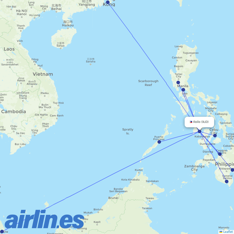 Cebu Pacific Air from Iloilo International Airport destination map
