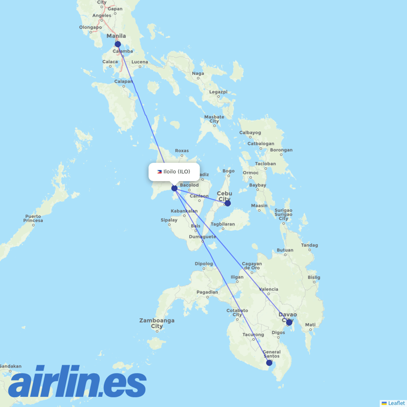 Philippine Airlines from Iloilo International Airport destination map