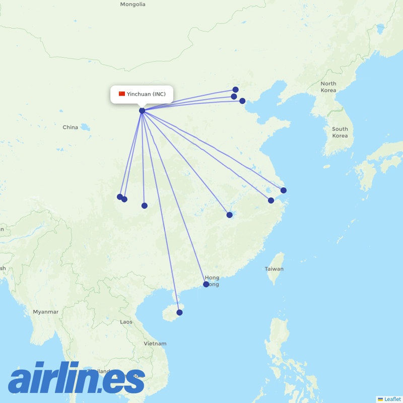 Air China from Yinchuan Hedong International Airport destination map