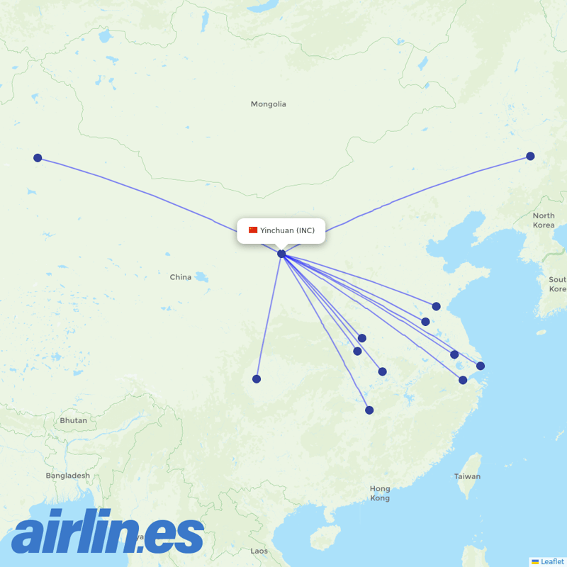 Loong Air from Yinchuan Hedong International Airport destination map