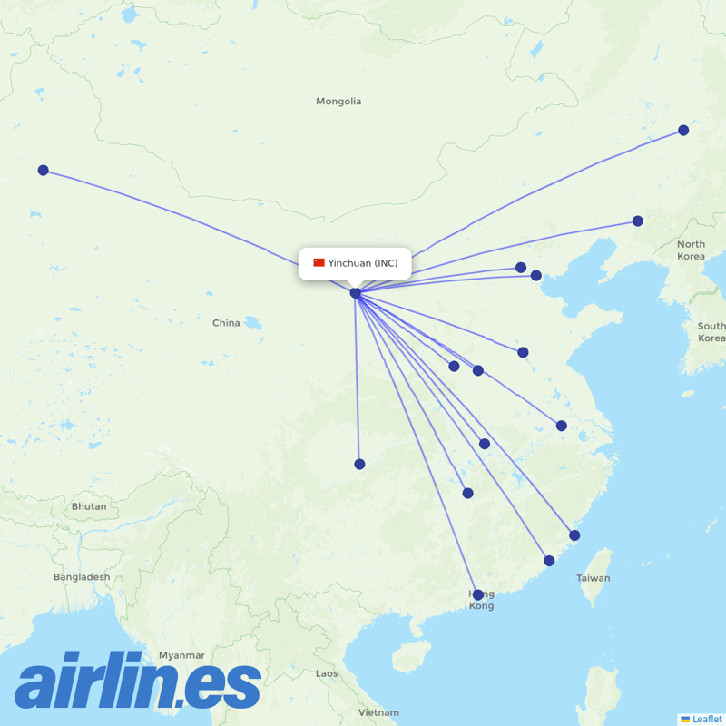 Xiamen Airlines from Yinchuan Hedong International Airport destination map