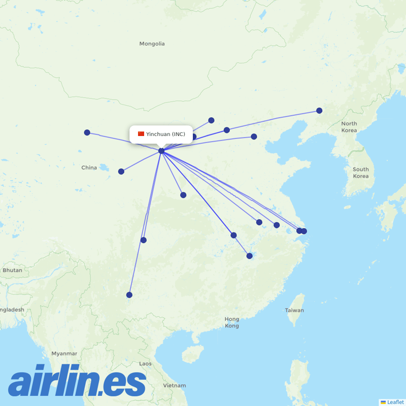 China Eastern Airlines from Yinchuan Hedong International Airport destination map