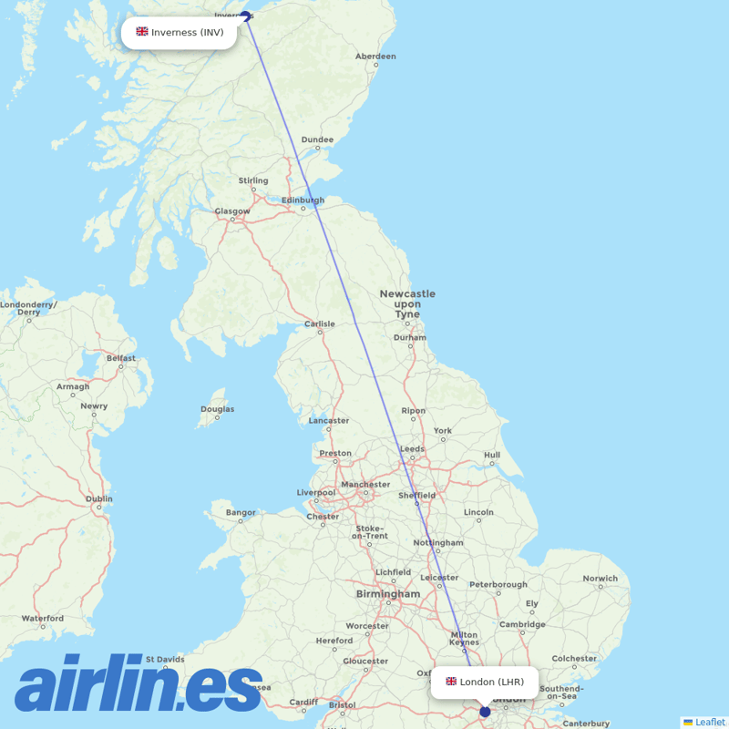 British Airways from Inverness destination map