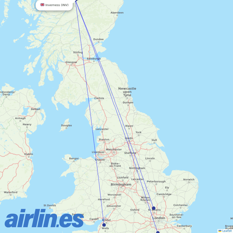 easyJet from Inverness destination map