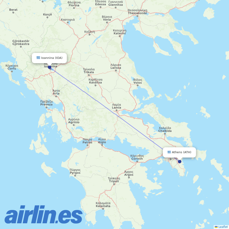 Olympic Air from Ioannina destination map