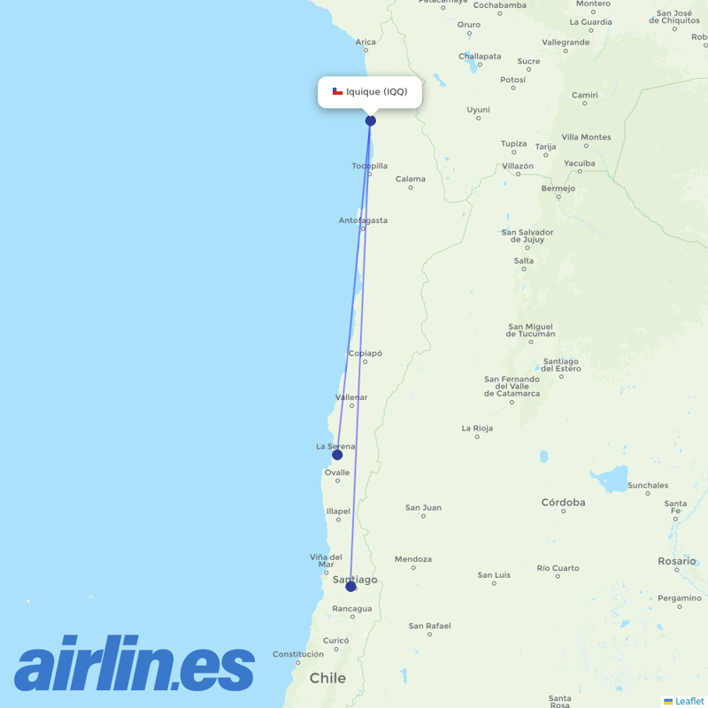 Sky Airline from Diego Aracena International destination map