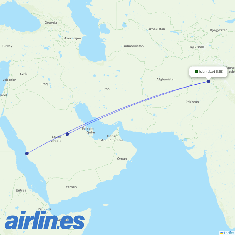 Saudia from Islamabad International Airport destination map