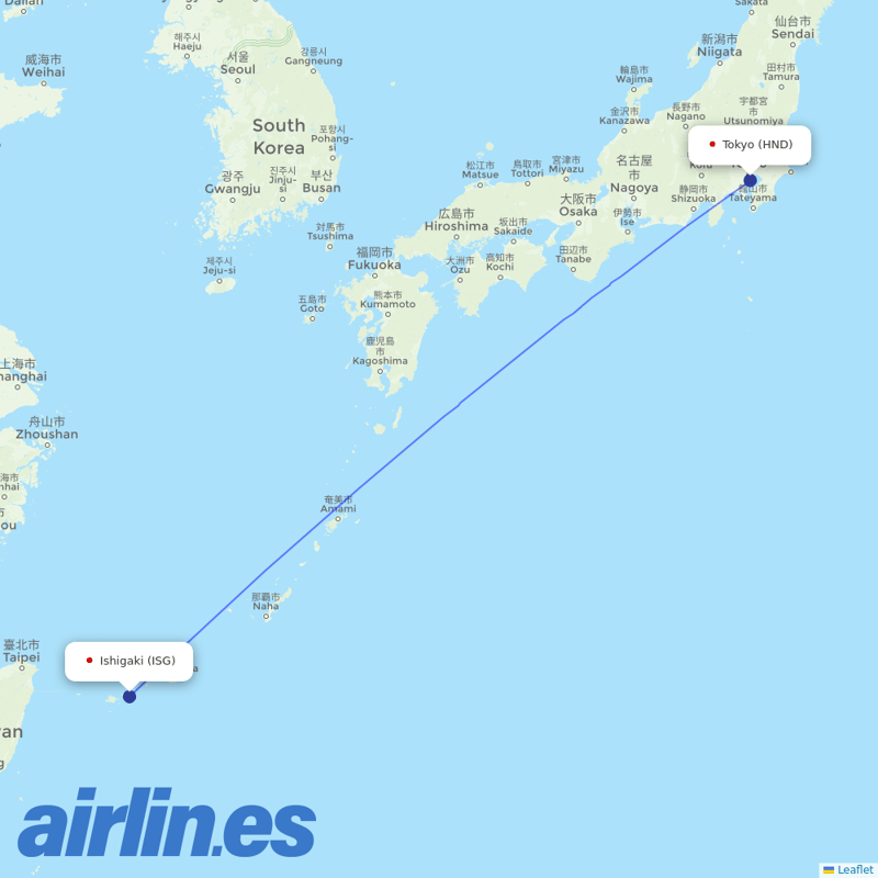 JAL from Ishigaki destination map