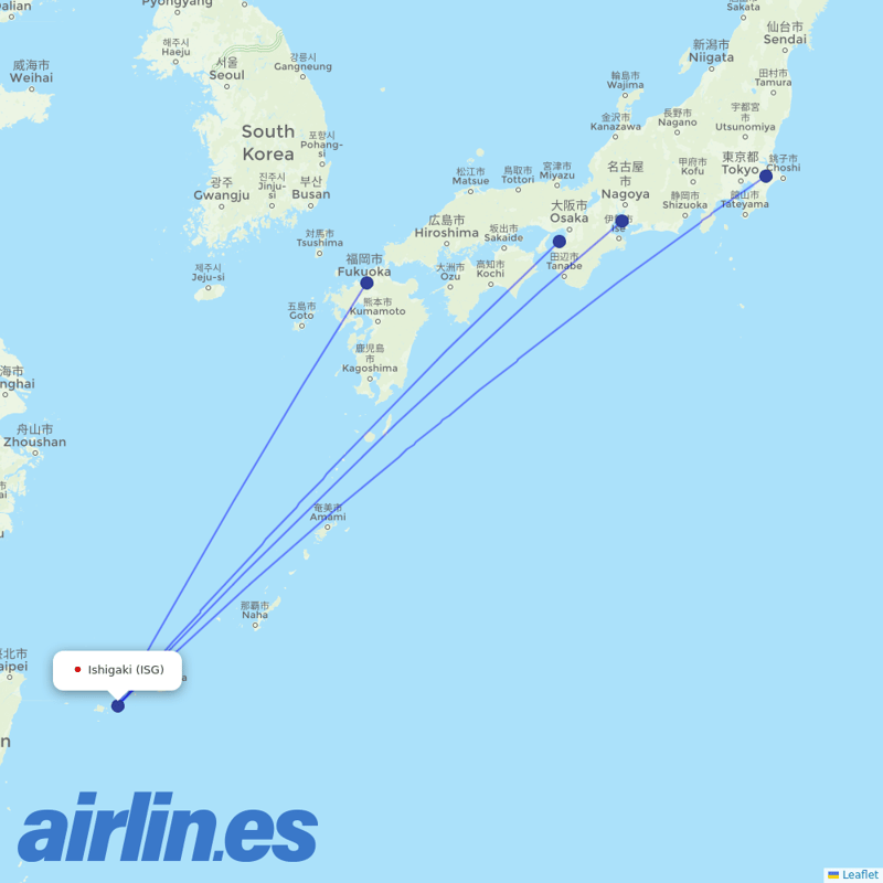 Peach Aviation from Ishigaki destination map