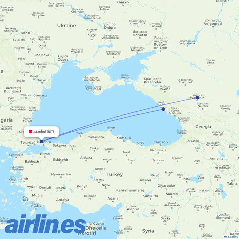 Azimuth Airlines from Istanbul Airport destination map