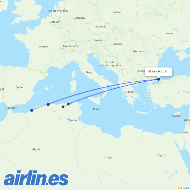 Air Algerie from Istanbul Airport destination map