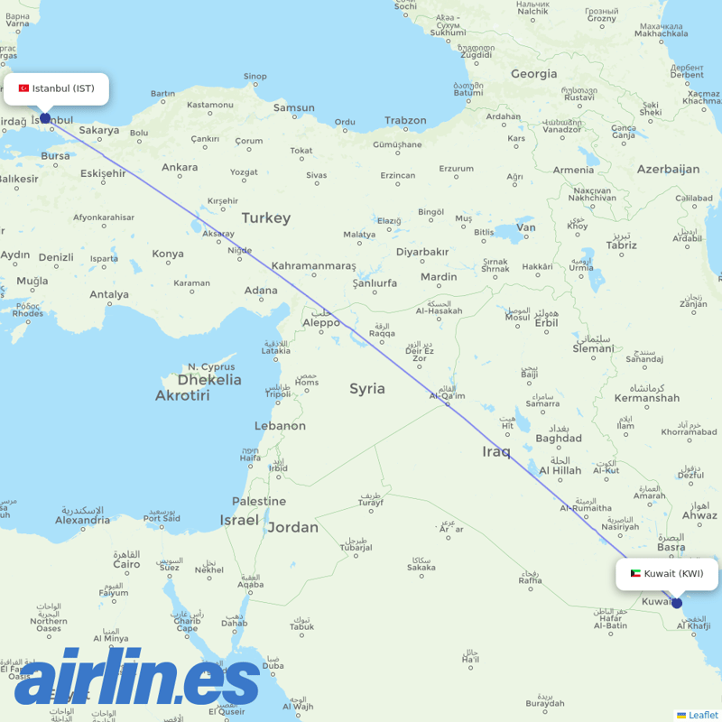 Jazeera Airways from Istanbul Airport destination map