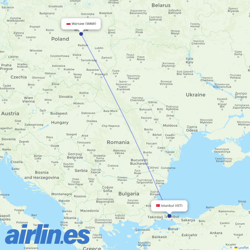 LOT - Polish Airlines from Istanbul Airport destination map