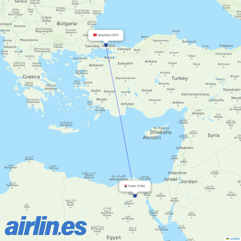 EgyptAir from Istanbul Airport destination map