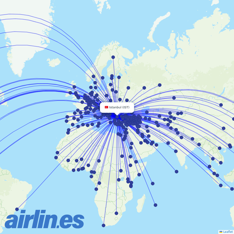 Turkish Airlines from Istanbul Airport destination map
